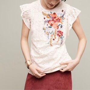 Anthropologie | Meadow Rue Embroidered Lace Top, Size XS